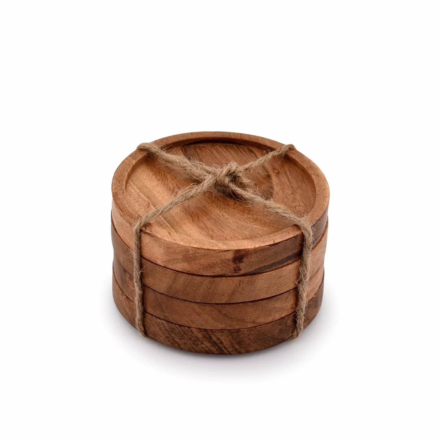 Kaizen Casa Set di 4 Sottobicchieri in Legno di Acacia Naturale per Bevande - Protezione da Tavolo per Qualsiasi Tipo di Superficie