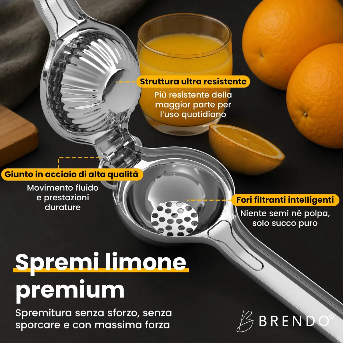 Brendo Spremiagrumi Manuale Premium - Spremi Limone Dimensione Universale perfetta per tutti gli agrumi | Spremi Agrumi massima freschezza e gusto, Spremi Lime lavabile in lavastoviglie, Juicer ideale