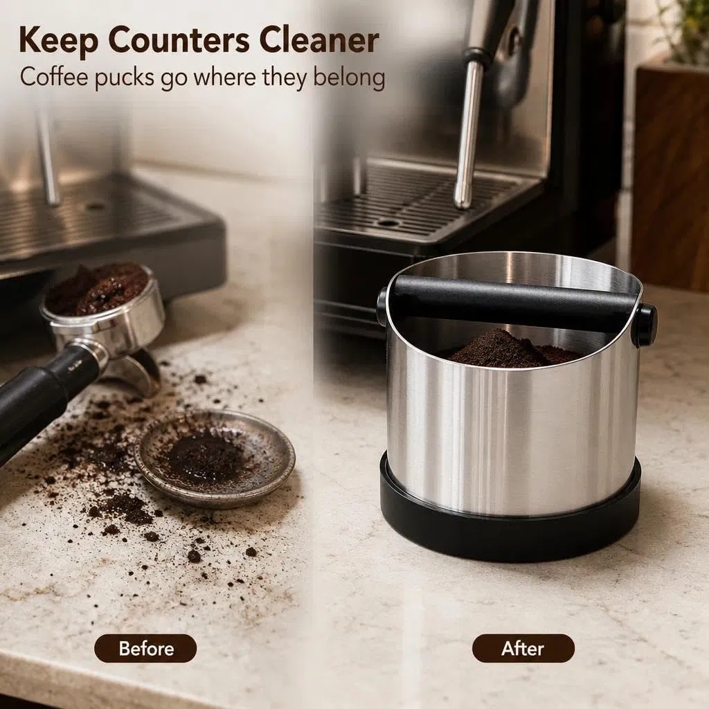Contenitore per Caffè in Acciaio Inox,contenitore per Portafiltro,Contenitore per Caffè,Contenitore per Fondi di Caffè con Leva a Scatto Rimovibile,Adatto per Cucina,Ristorante,Ufficio,Caffè, 700 Ml
