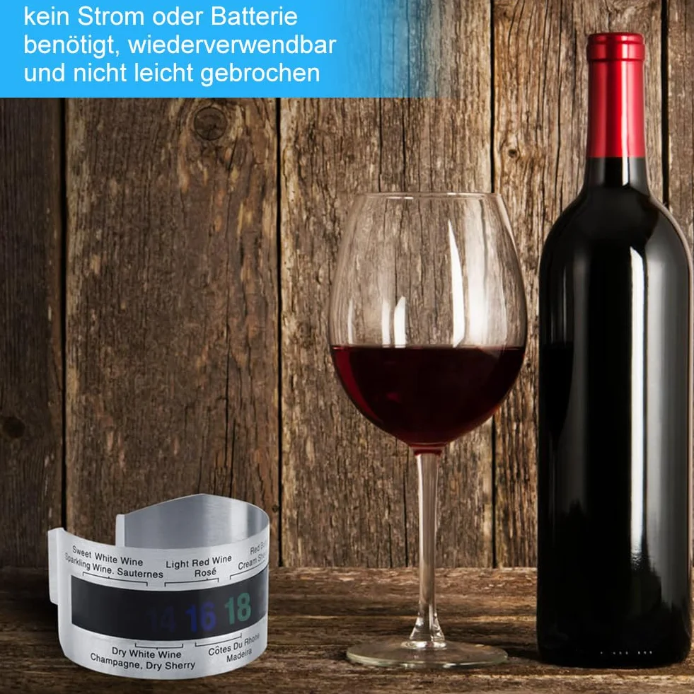 Termometro Vino LCD Acciaio Inossidabile - Sensore Temperatura per Bottiglie Vino Rosso, Design Bracciale