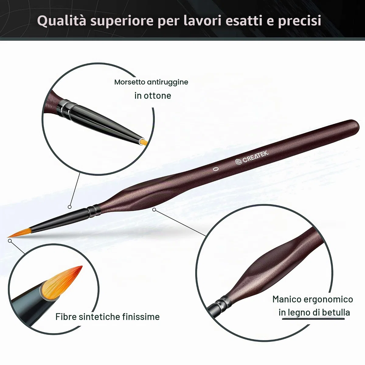 CreaTek - 5 pennelli extra fini per i dettagli [Massima precisione] Pennello per dettagli perfetti pittura acrilica, acquerello, olio | Il set di pennelli n.1 per la pittura nei pennelli da modellismo