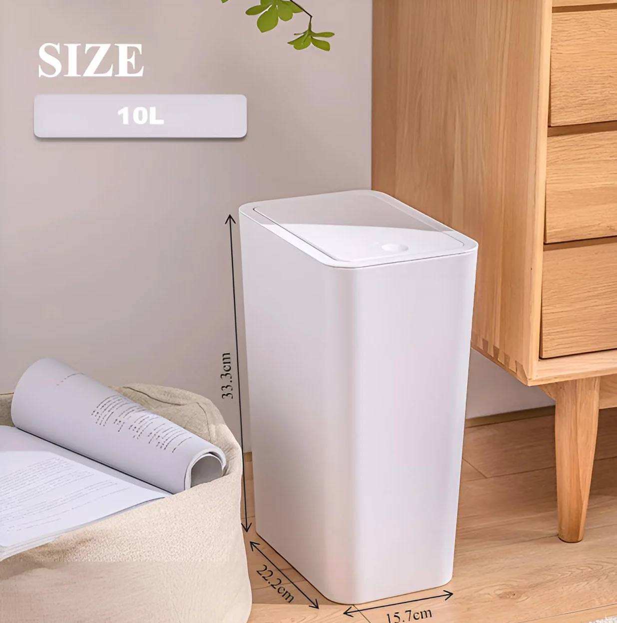 Kongming Pattumiera da bagno, 3 pezzi, da cucina, sottile, 10 l, con coperchio, inodore, per cucina, bagno, ufficio, soggiorno, camera da letto, WC (pattumiera nero)