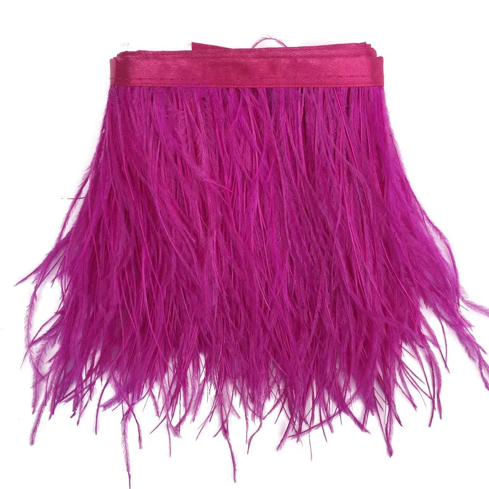 Sowder, orlo sfrangiato con piume di struzzo con nastro di raso per abito, per cucito, artigianato, costumi, decorazioni, confezione da 1,8 m fushia