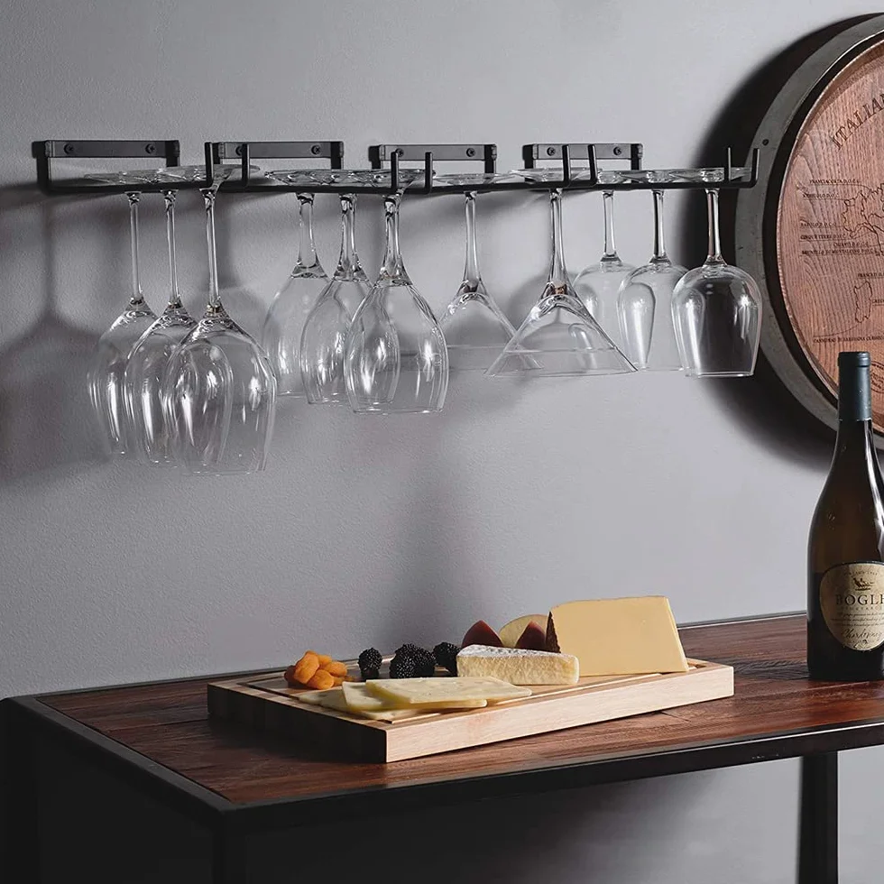 Portabicchieri da Vino, 2 Pezzi Portabicchieri Sospeso Porta Bicchieri Da Mensola, Porta Calici Sotto Armadio, Porta Bicchieri Organizer per Casa e Bar