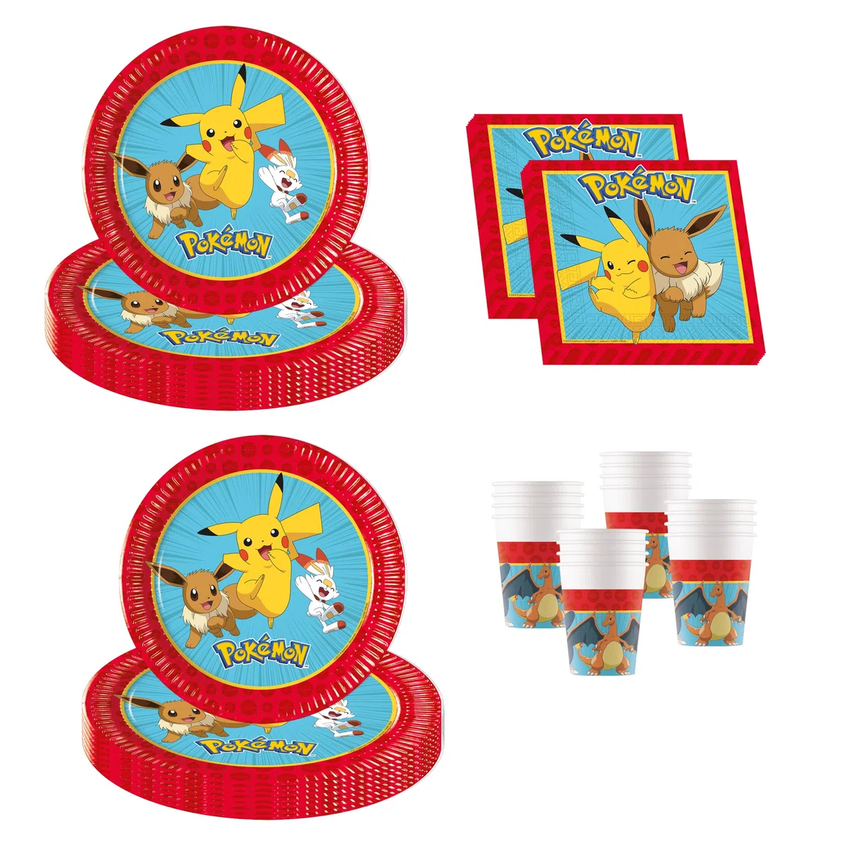 Procos - Decorazioni di compleanno Pokemon, 52 pezzi, piatti, bicchieri e tovaglioli di carta per feste di compleanno per bambini, articoli da tavola per feste
