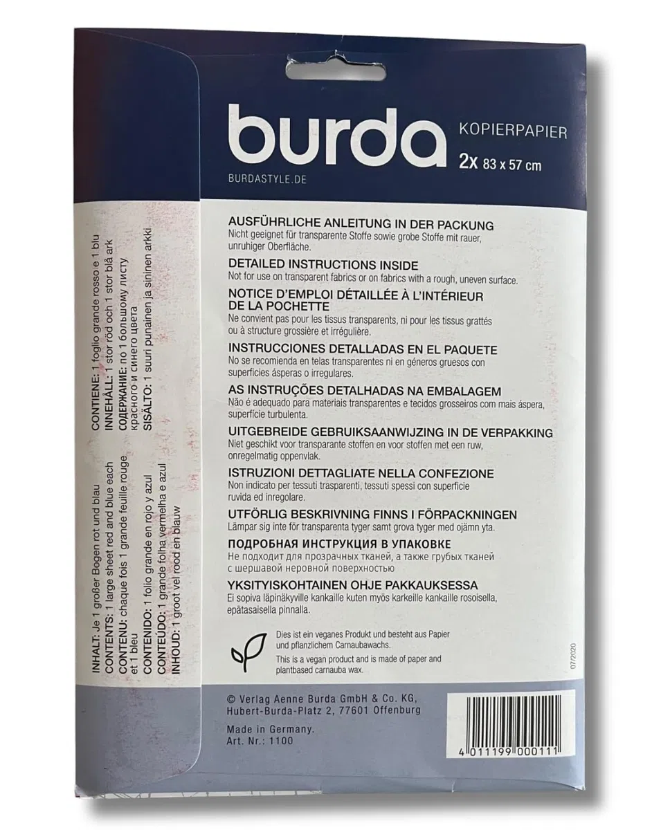 Burda Style - Confezione doppia di carta per fotocopiatrice, 2 x 2 fogli, 83 x 57 cm, colore: Blu/Rosso