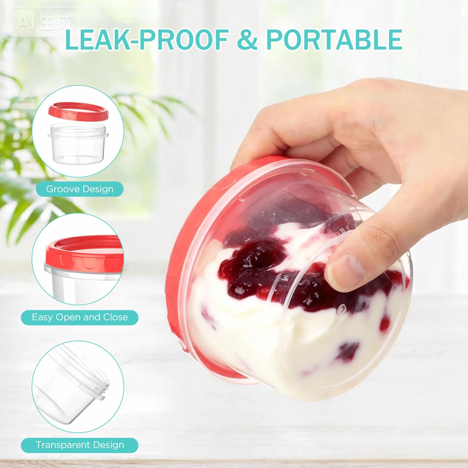 VINATO 18 Contenitori per Alimenti 200ml Ermetici Set Plastica Riutilizzabili con Coperchi Rosso Verde Arancione