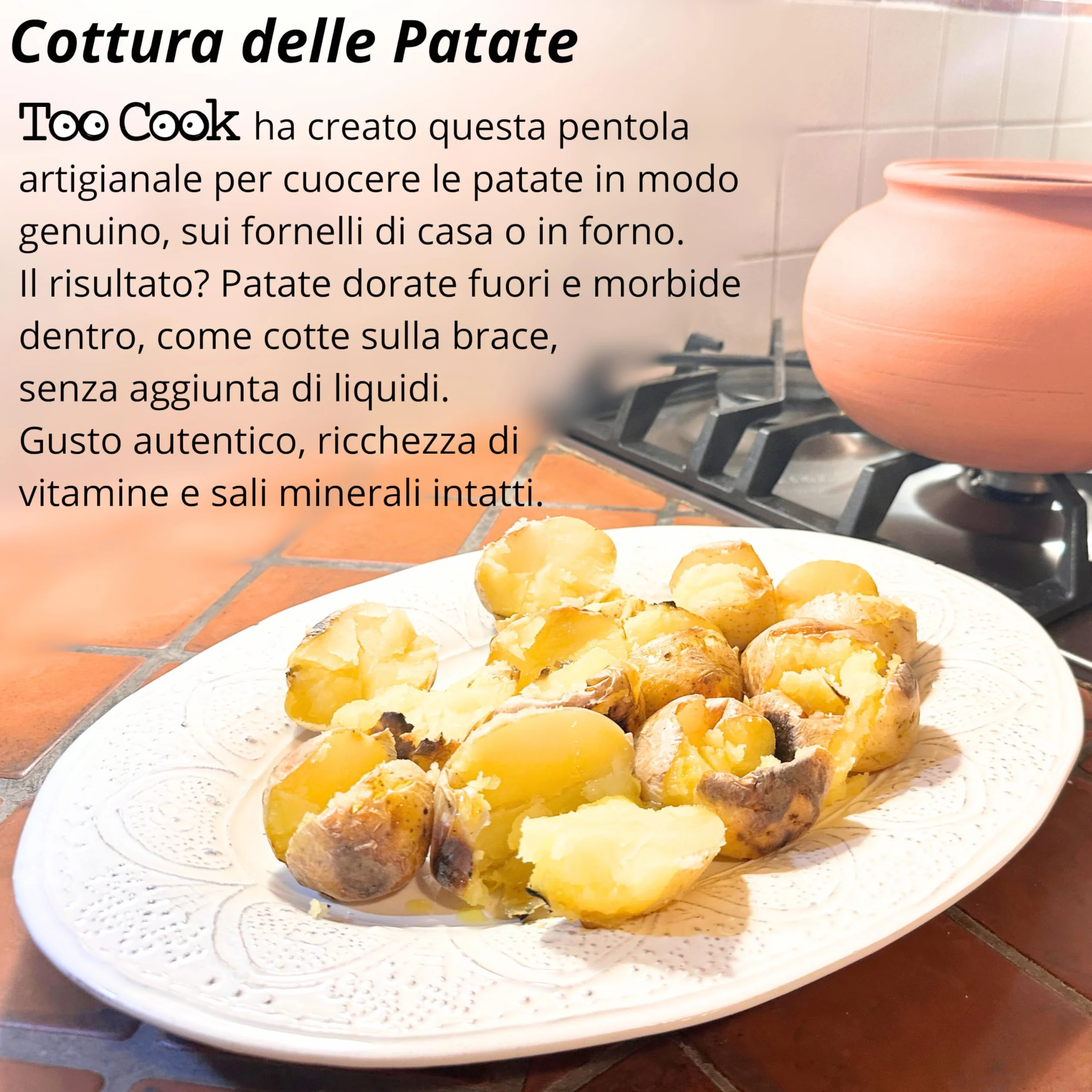 Toocook Cuoci Patate e Castagne in Terracotta Cucina Semplice Naturale No Grassi e senza alterare le proprietà del cibo Made in Italy 100%