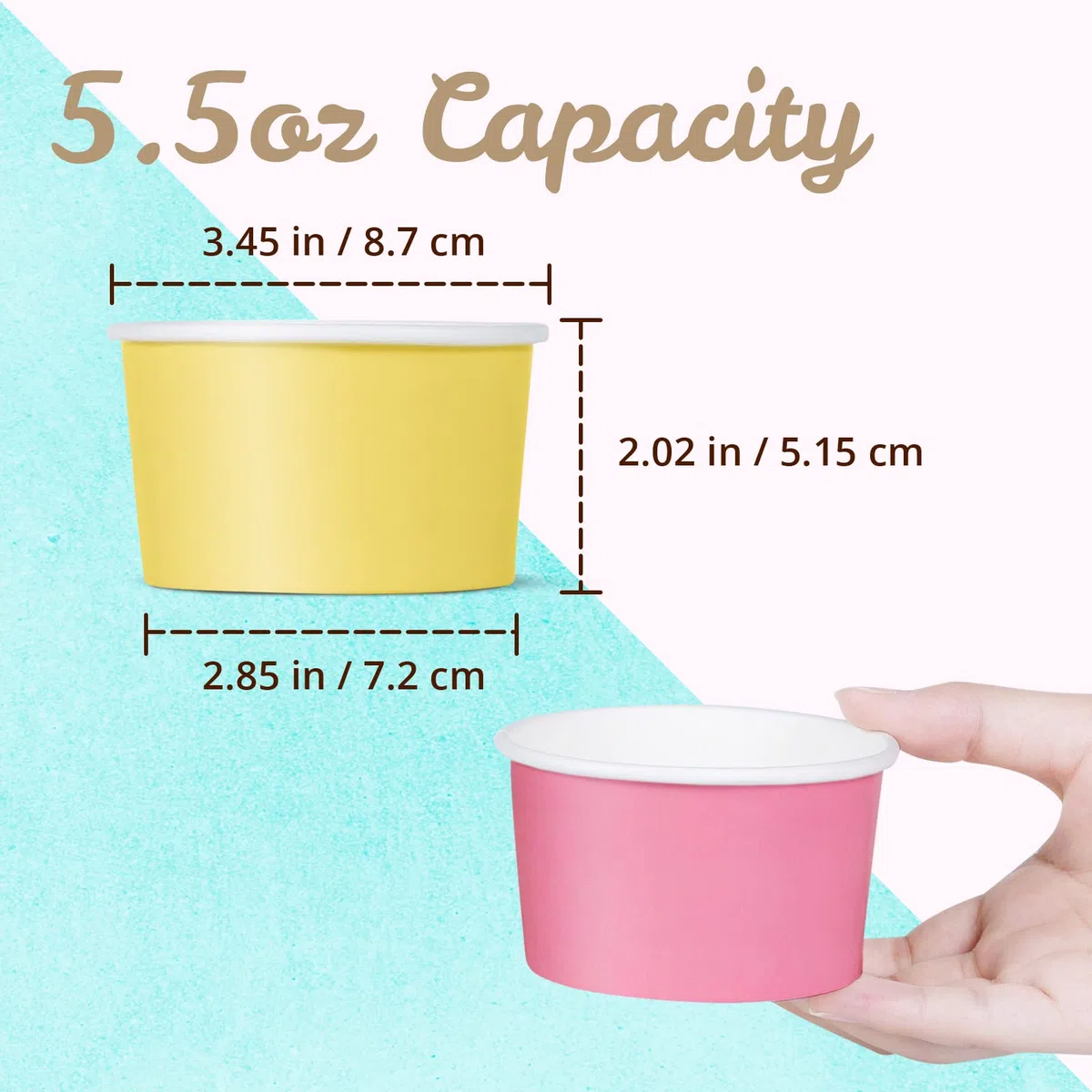 Bicchieri di carta per gelato, confezione da 50 pezzi, usa e getta, da 155,9 g, 5 colori pastello