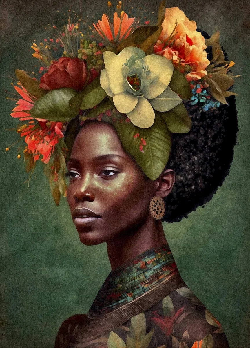 Poster in carta di riso con donna africana, 29,21 x 40,64 cm, 1 stampa unica su carta di gelso da 36 g/m², fibre visibili per decoupage e lavori di ristrutturazione di mobili.