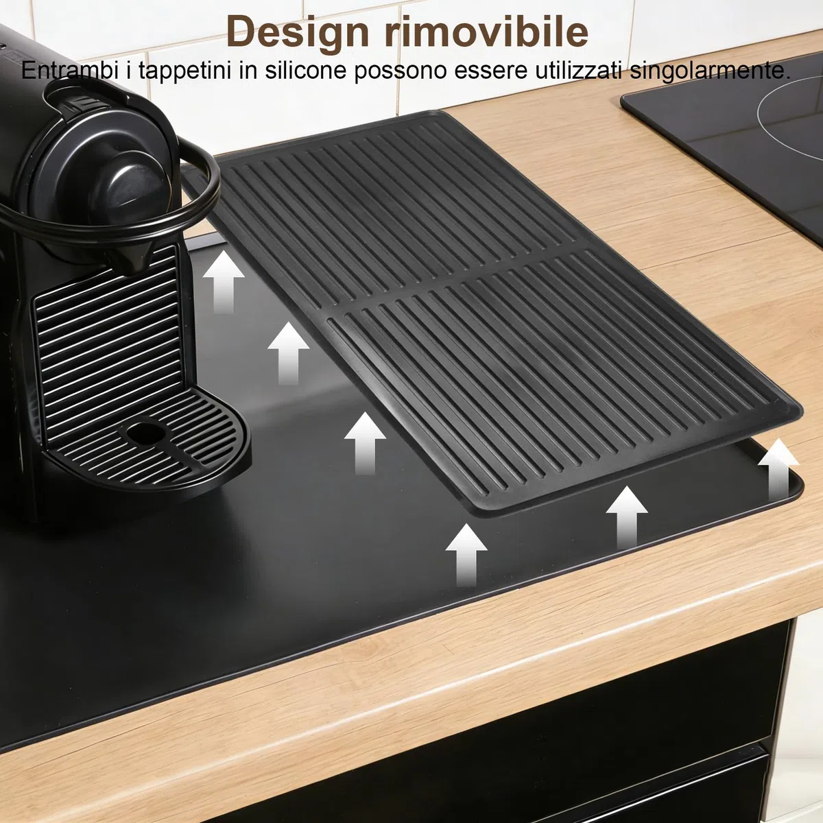 2 Pezzi Tappetino Cucina in Silicone | Tappetino Macchina da Caffè + Scolapiatti, 60x40cm Nero Assorbente, Accessori Cucina Pratici per Angolo Caffè