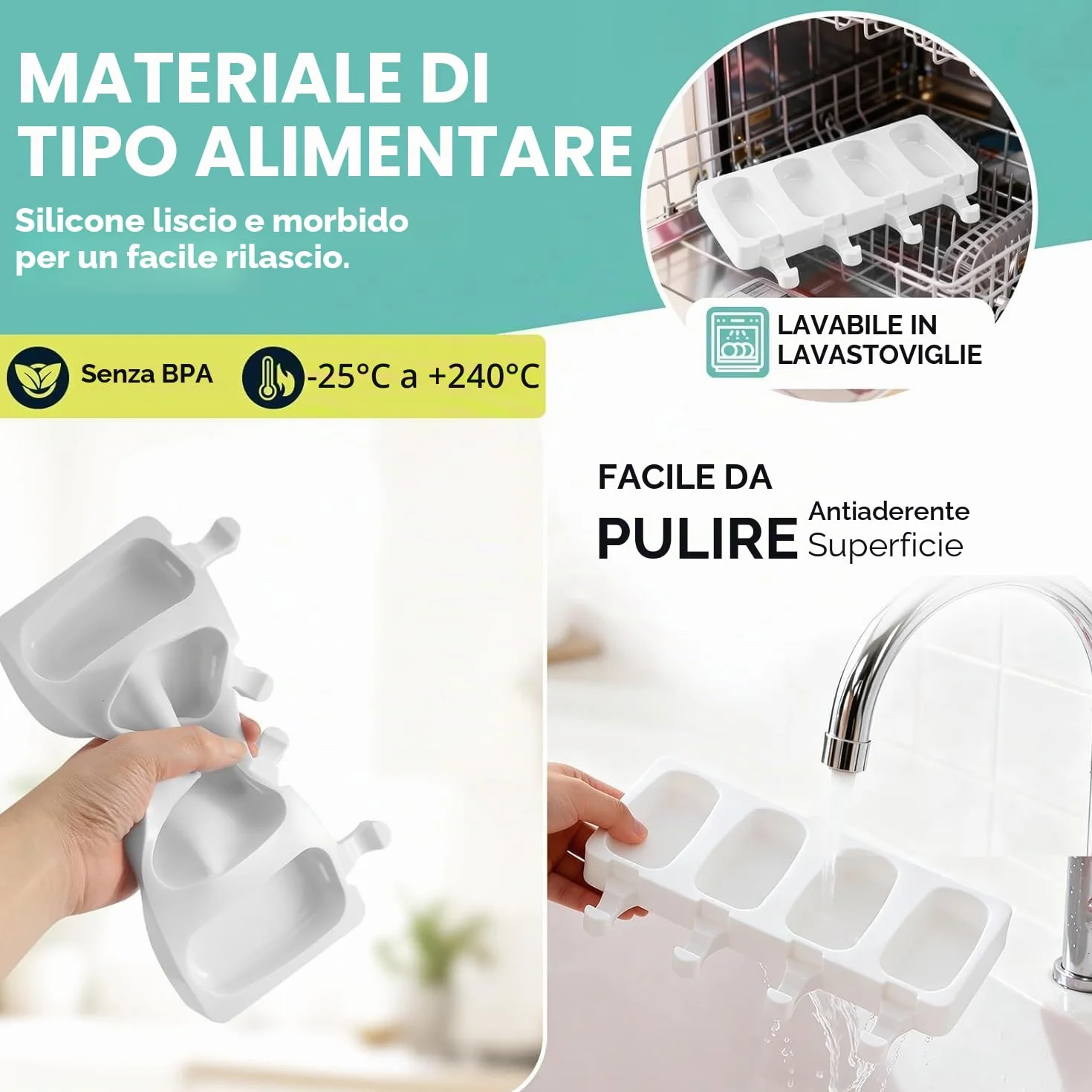 Stampi per Ghiaccioli in Silicone 2 Set con 100 Bastoncini e Coperchio, Formine Ghiaccioli senza BPA, Grande