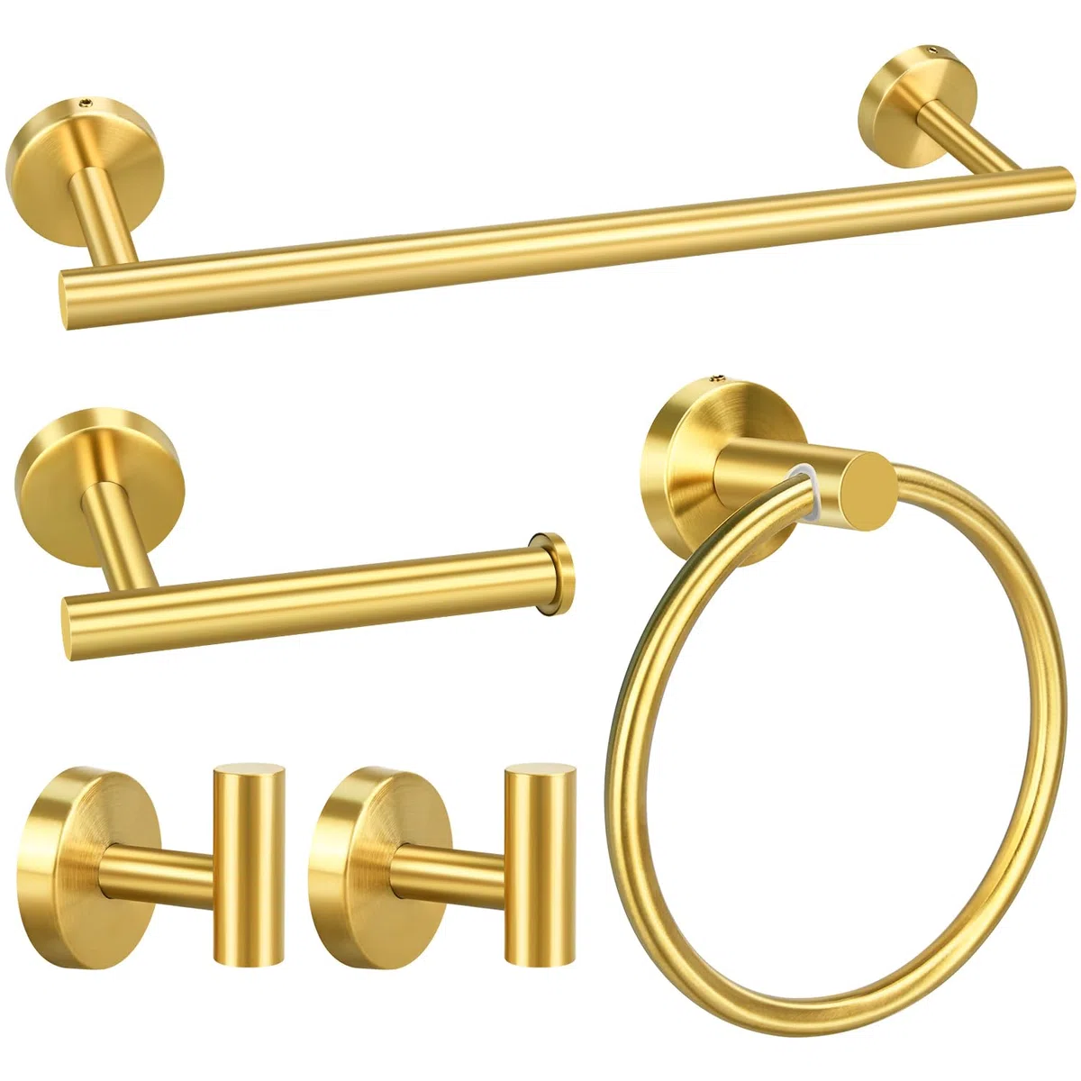 Set di 5 accessori da bagno in oro spazzolato, inclusi barre porta asciugamani da 40,6 cm, porta carta igienica, anelli per asciugamani, ganci per accappatoio