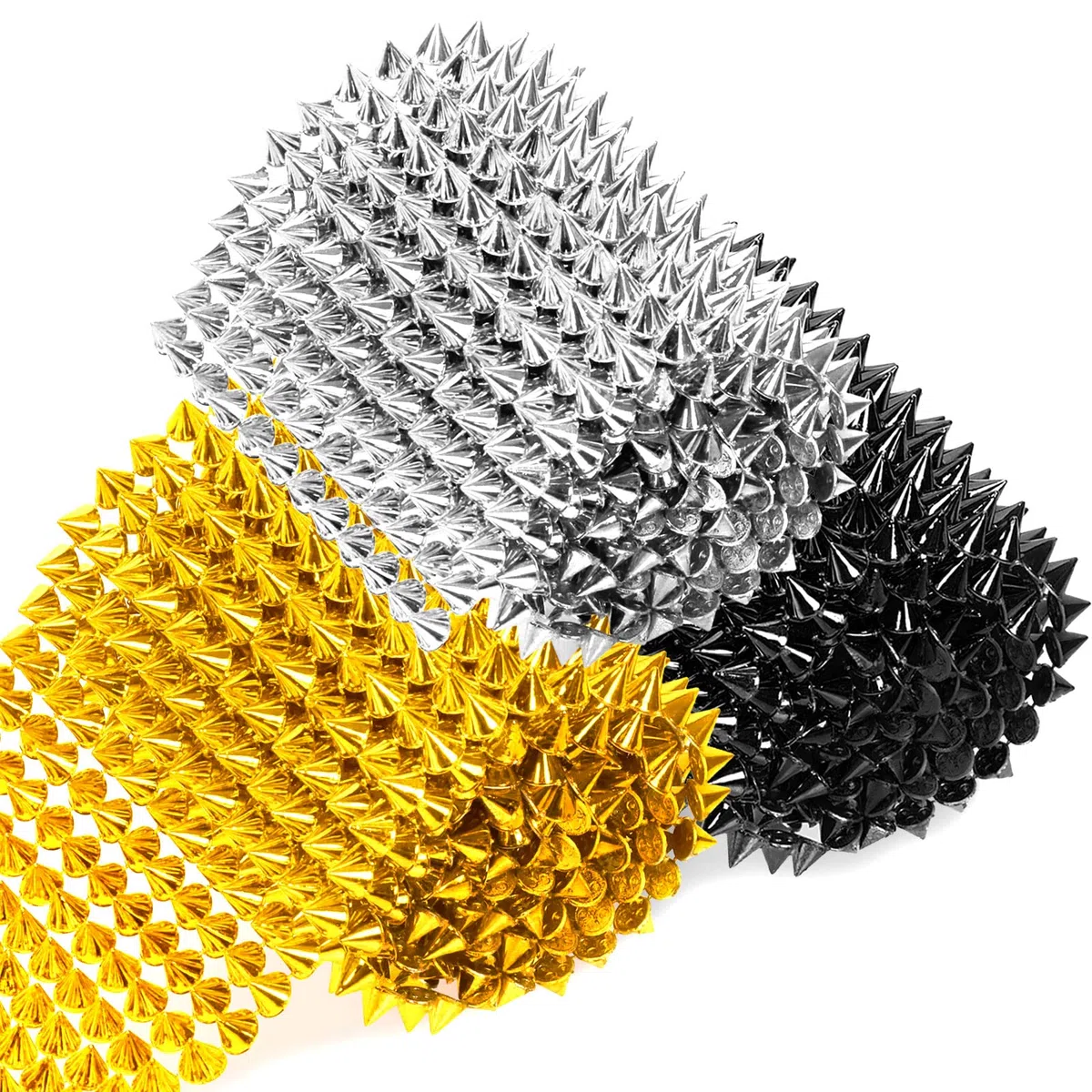 Swpeet 3 Yards 3 colore cucire punto su Spike Stud Set, oro nero argento Cono albero Spike Stud rivetti Punk Rock Trim perlina, rivetti in rete perline per abbigliamento stile Punk fai da te