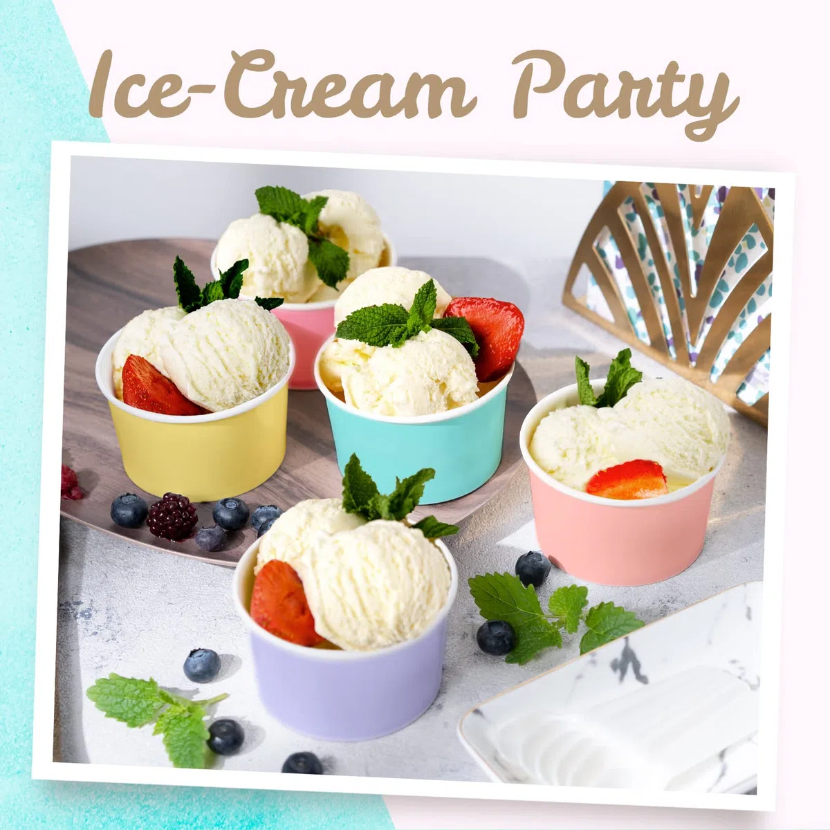 Bicchieri di carta per gelato, confezione da 50 pezzi, usa e getta, da 155,9 g, 5 colori pastello