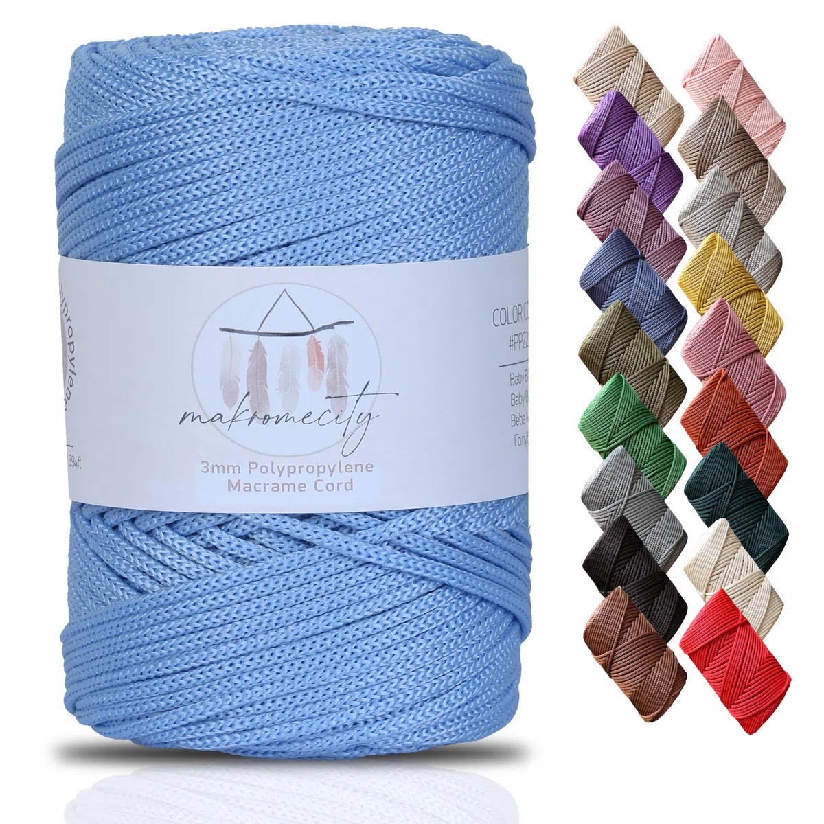 Makromecity, Cordoncino in poliestere macramè di alta qualità, 3 mm x 120 m, 3 mm, colore celeste, per artigianato, borse, sottotetto, tappeti