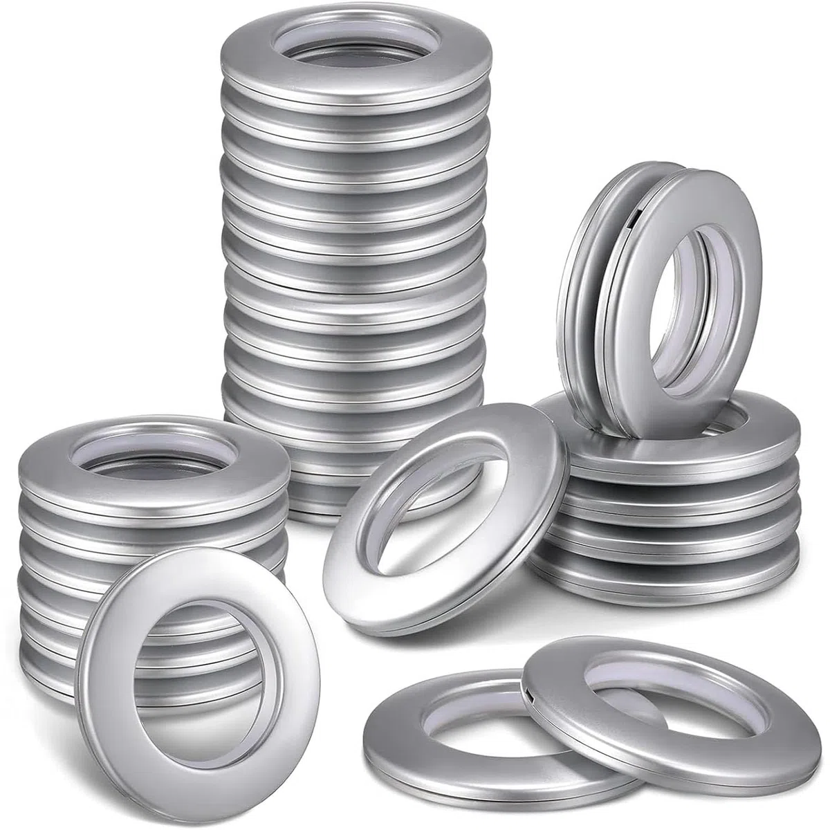 32 anelli per occhielli per tende, occhielli per tende, anelli per tende, occhielli in tessuto, anelli per tende, per tende da finestra, tende da doccia, tende per porte spogliatoio (argento)