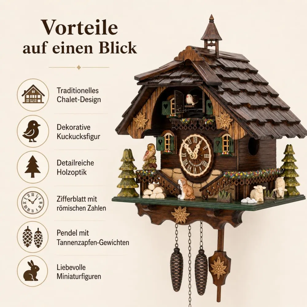 Schwarzwald-Palast, Orologio a cucù Movimento al Quarzo Stile Chalet 32 cm di Cuckoo-Palace
