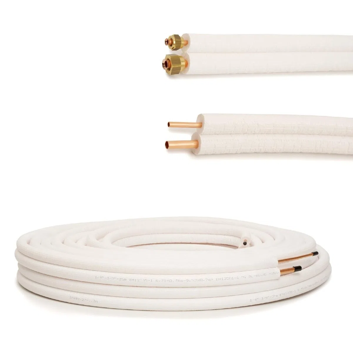 Kit Tubi Rame Climatizzatore 3 Metri Precartellati 1/4" + 3/8" con Raccordi, Isolati Guaina Ignifuga per Condizionatore Split R32 R410A R407C