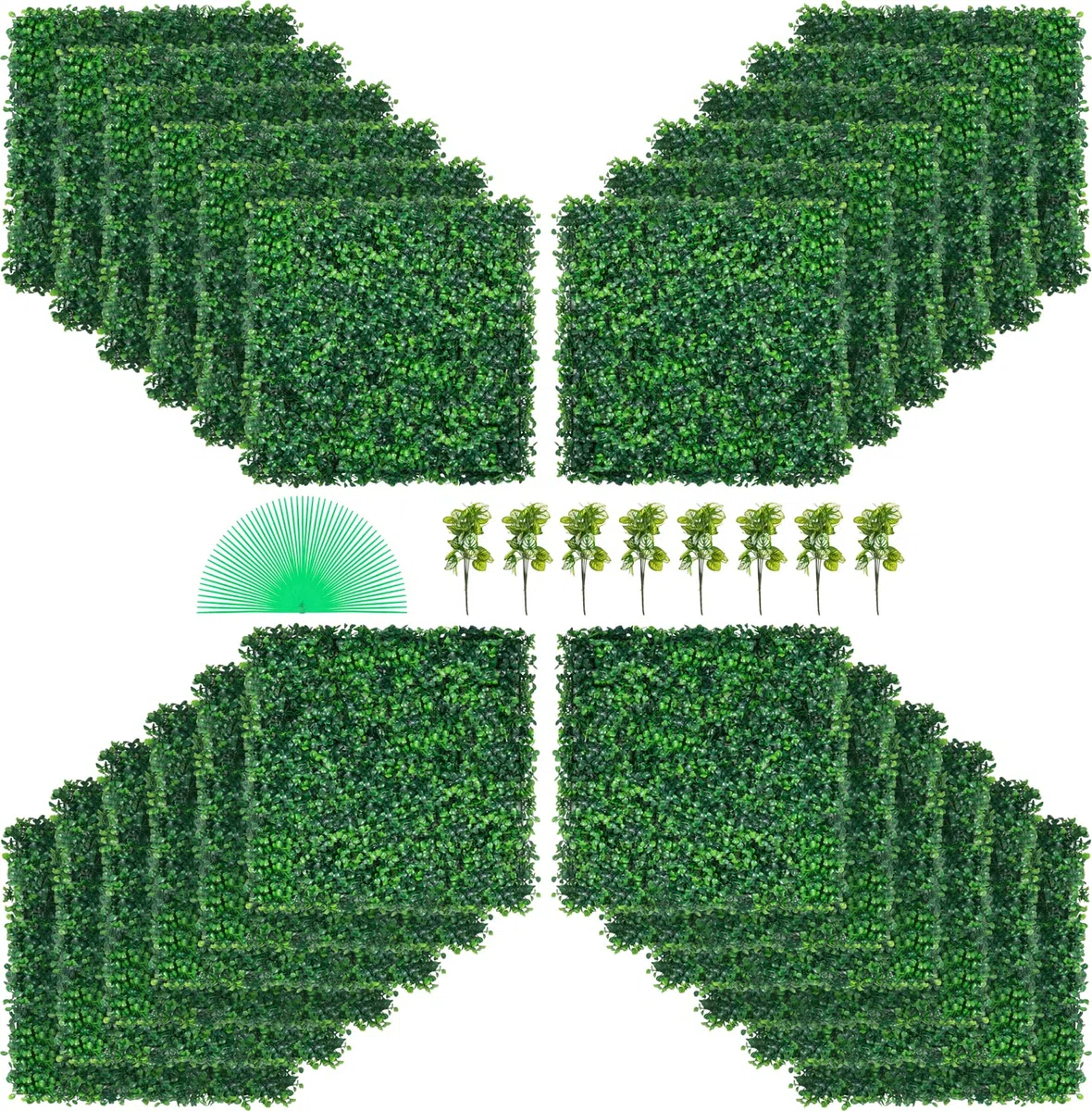 VEVOR 24 Pezzi Artificiale Pannello da Siepe di Bosso, 50,8 x 50,8 cm, Siepi Artificiali, Recinzione Artificiale Bosso, Edera Finta Effetto Realistico Decorazione Plastica Verde, Spessore da 4 cm