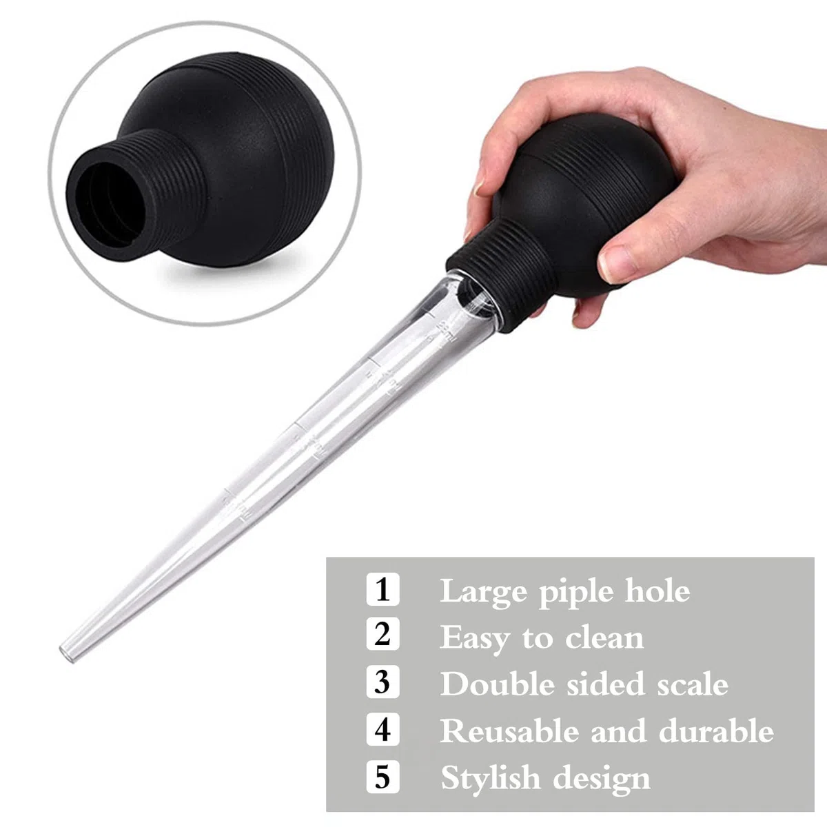 2 pezzi Baster di tacchino, Baster per tacchino, grande, per cucinare, contagocce di olio di tacchino con spazzola, iniettore di tacchino lungo per ungere e marinare tacchino manzo maiale pesce (nero)