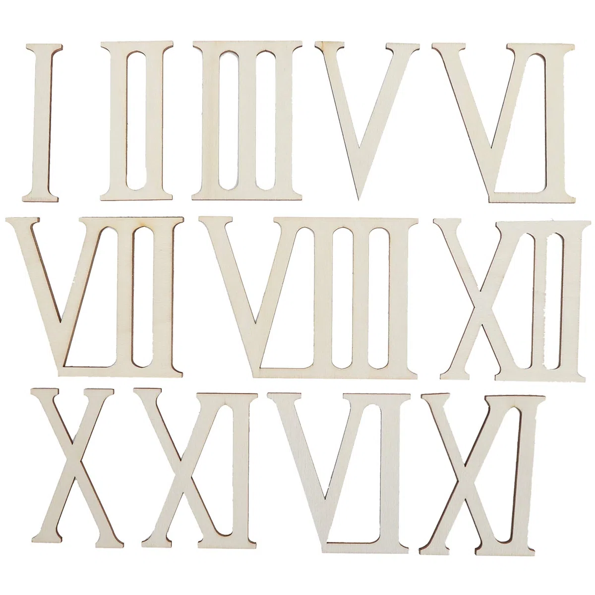 Numeri romani in legno, 12 pezzi Lettere in legno non finite Numeri romani Forme Fette di legno Numeri di orologio fai-da-te Decorazione artigianale 7CM