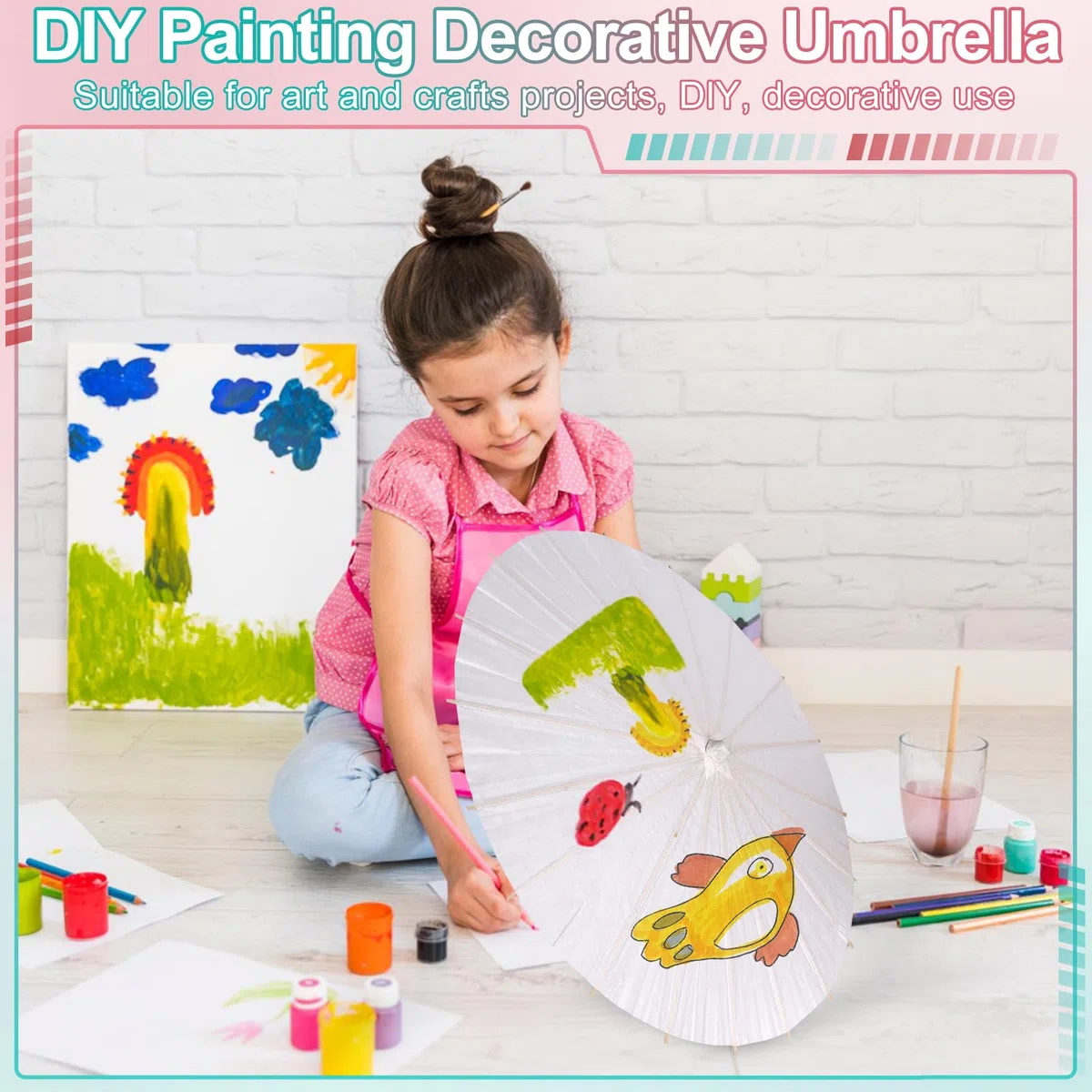 4 pz Ombrello di Carta 60CM Cinese Giapponese, Bianco FAI DA TE Ombrello Decorativo per Matrimonio