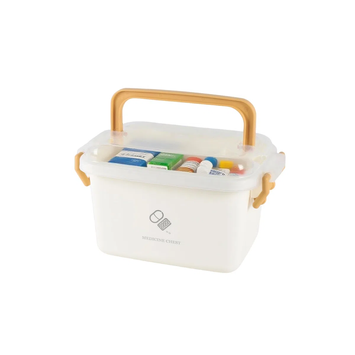 Scatola medica in plastica con manico e inserto, contenitore di primo soccorso con coperchio a clip, organizer per medicinali, unguenti e cerotti, 23 x 16 x 14 cm, impilabile e senza BPA