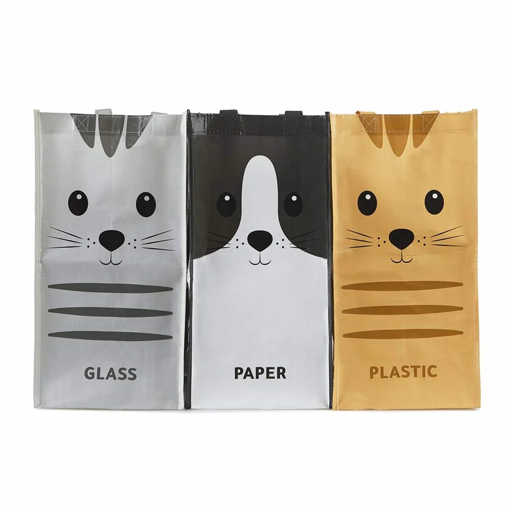 Balvi Set Borse Riciclaggio Meow Set di 3 Sacchetti (43x22x22 cm) con Maniglie Misura Totale: 43x66x2