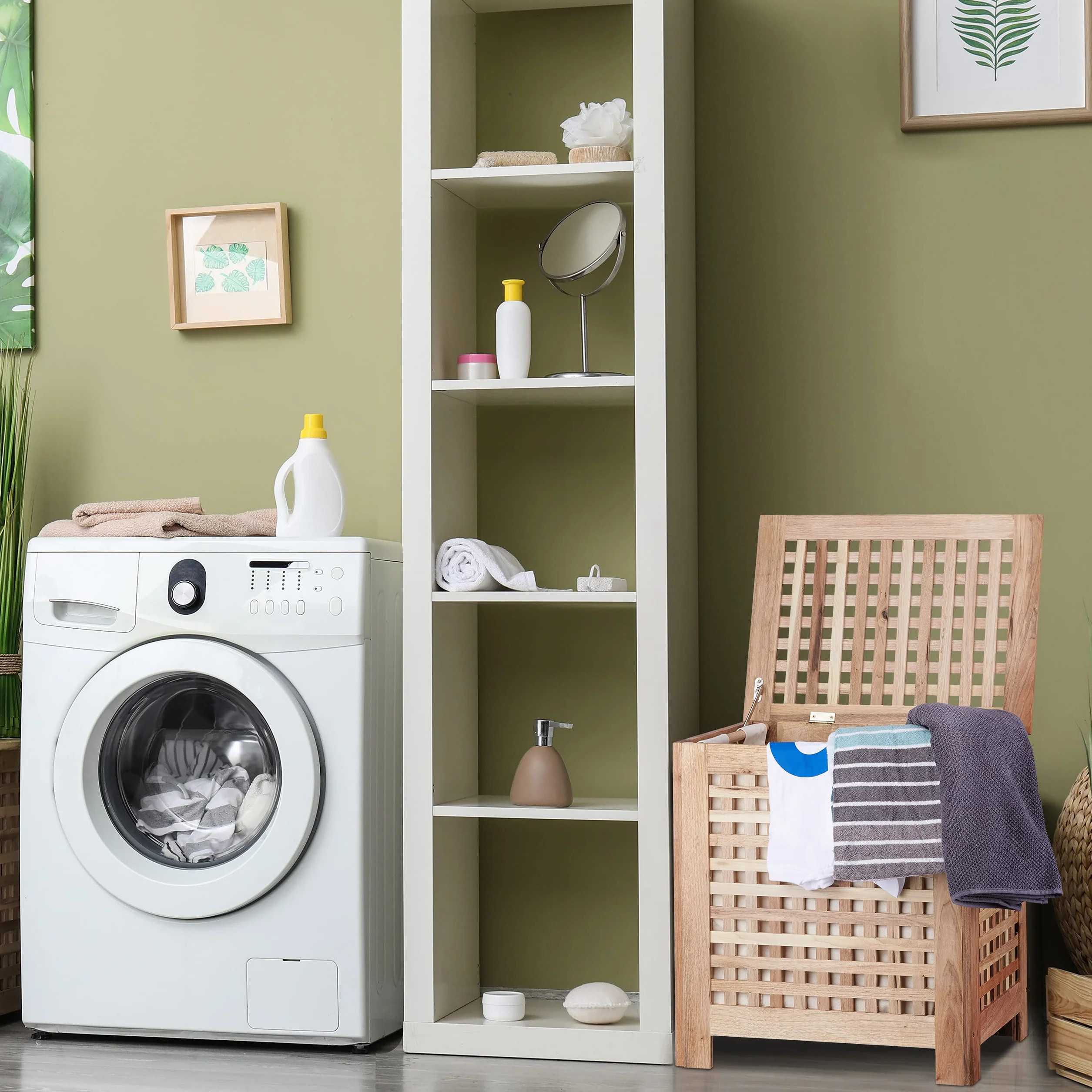 Relaxdays Cesto Portabiancheria, Cesta in Legno, con Sacco e Coperchio, 70 L, HBT: 55,5x52,5x39,5 cm, colore naturale