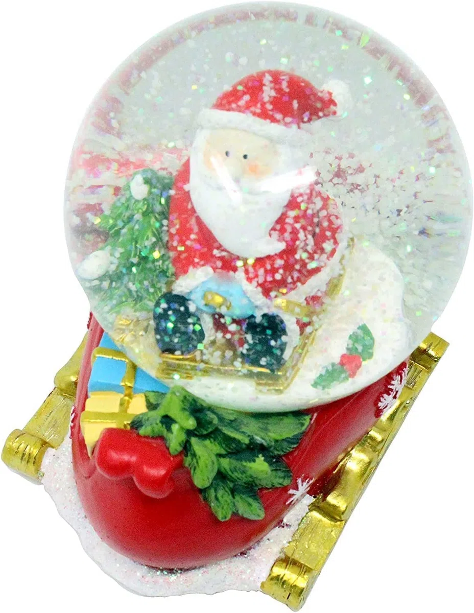 Celebright Christmas Musical Snow Globe - Riproduce 8 canzoni tra cui Jingle Bells & Lights Up With Changing LED Colours - Large 14cm (Babbo Natale su una base di slitta)