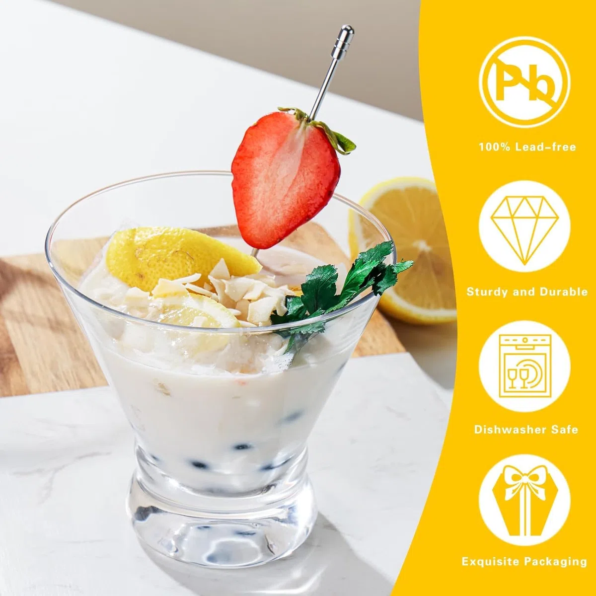 Set di 4 bicchieri da cocktail Martini - Bicchieri di cristallo senza stelo per cocktail Martini