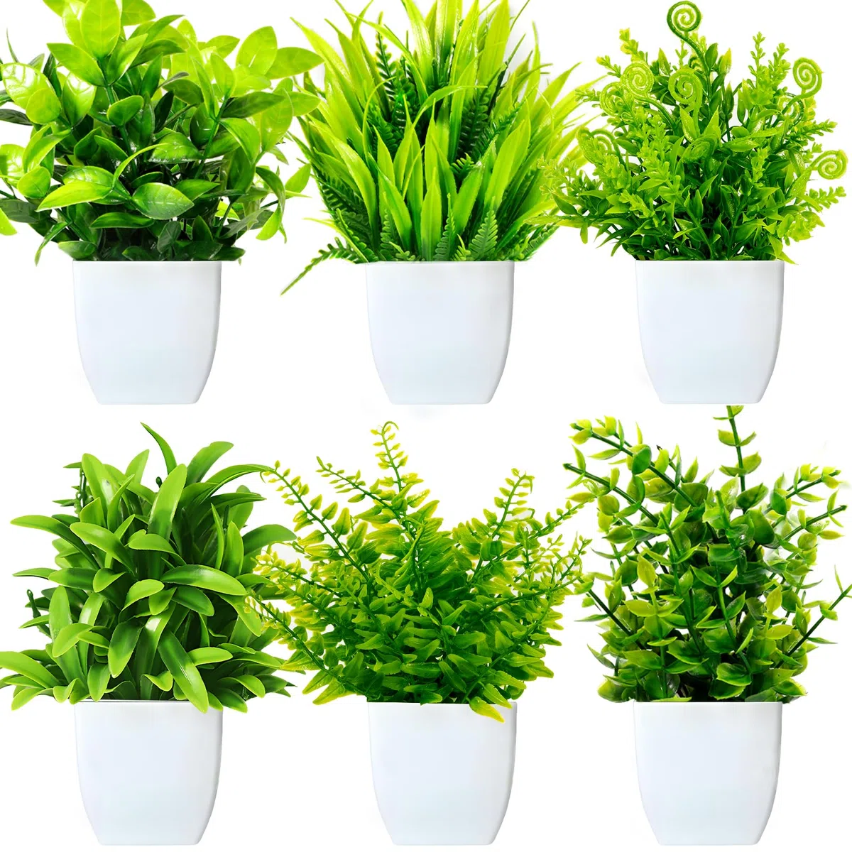 Purpledi 6 Pezzi Mini Piante Artificiali Verdi in Vaso Plastica, Piante Finte da Interno, Piantine Finte Decorative con Vasetto per Casa Ufficio Tavolo Stanza Bagno Decorazione Interno B