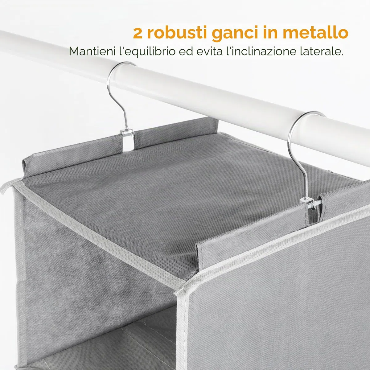 Cozary Organizer Armadio da Appendere 5 Ripiani, Organizzatore Armadio Pieghevole, Organizer da Appendere con Ganci in Metallo, per Camera da Letto- Grigio