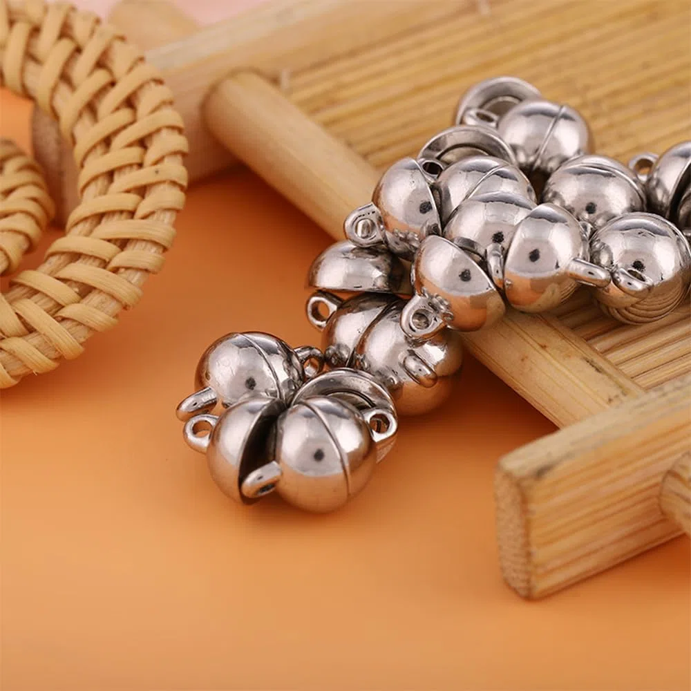60 Pezzi Chiusure Magnetiche Rotonde Argento Chiusure Calamita a Catena, Bracciale e Collana, Chiusura Magnetica per Gioielli Fai Da Te 8mm
