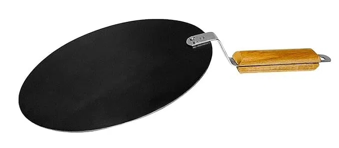 Rasakraft Iron Tawa per Roti Paratha | Chapati | Omelette Tawa piatto con impugnatura in legno 1 pezzo nero