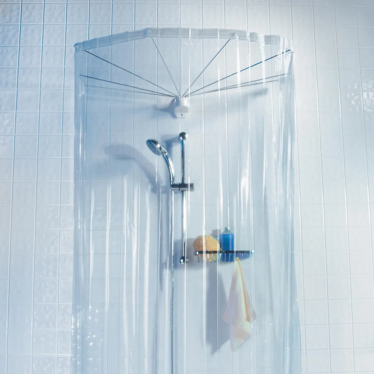 Spirella, Tenda da Doccia in PEVA, Modello Ombrella, Tenda da Doccia con 8 Occhielli in Stile Moderno, Materiale Impermeabile, Leggero e Resistente all'Acqua, 200x170 cm Bianco
