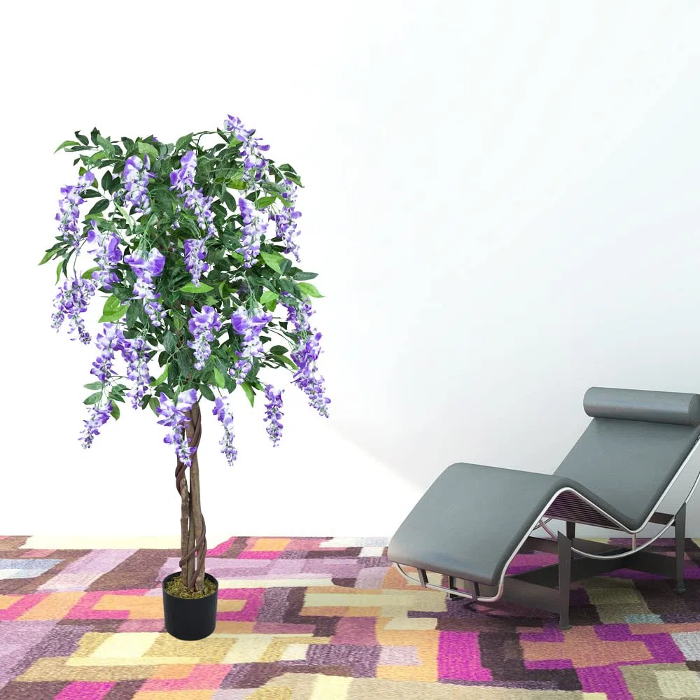 Decovego Wisteria Glicine Pianta Albero Artificiale con Legno Naturale 160cm