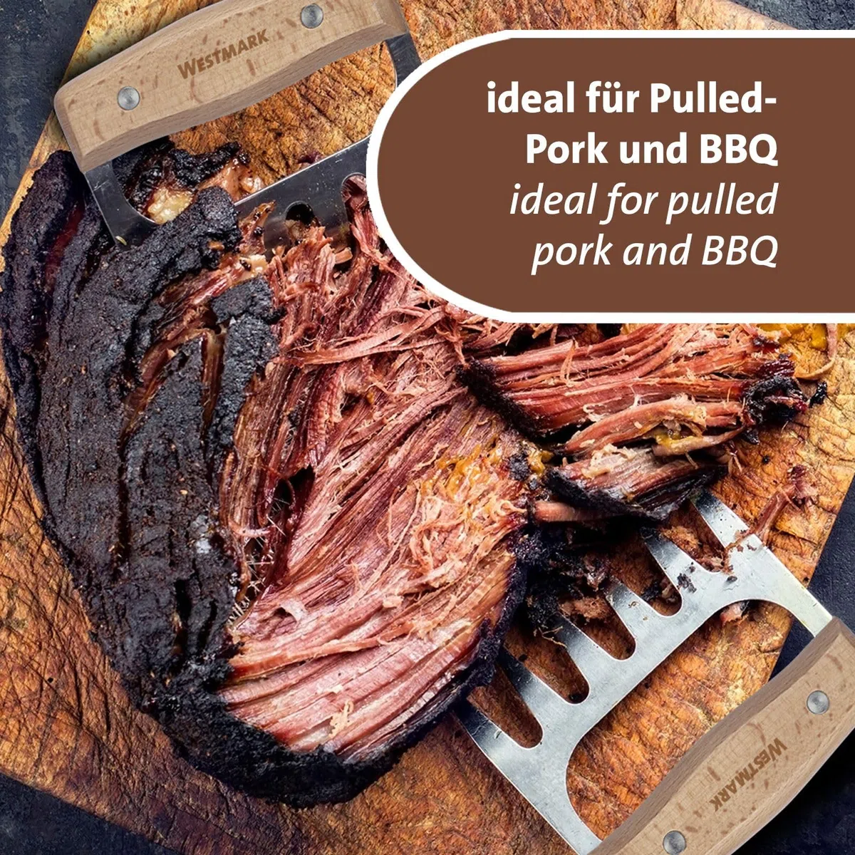 Westmark Artigli per carne – artigli per strappare e sminuzzare la carne, ideali per il pulled pork, pratico accessorio da cucina, barbecue e girarrosto – acciaio inox, 2 pz.