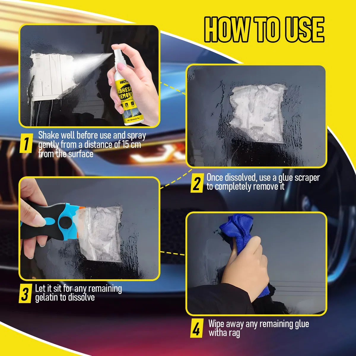 Miioto 120ML Rimuovi Colla, Sciogli Silicone, Solvente Rimuovi Silicone, Dotato di Raschietto Multiuso, Rimuove Rapidamente Etichette e Colla Ostinate Senza Lasciare Residui