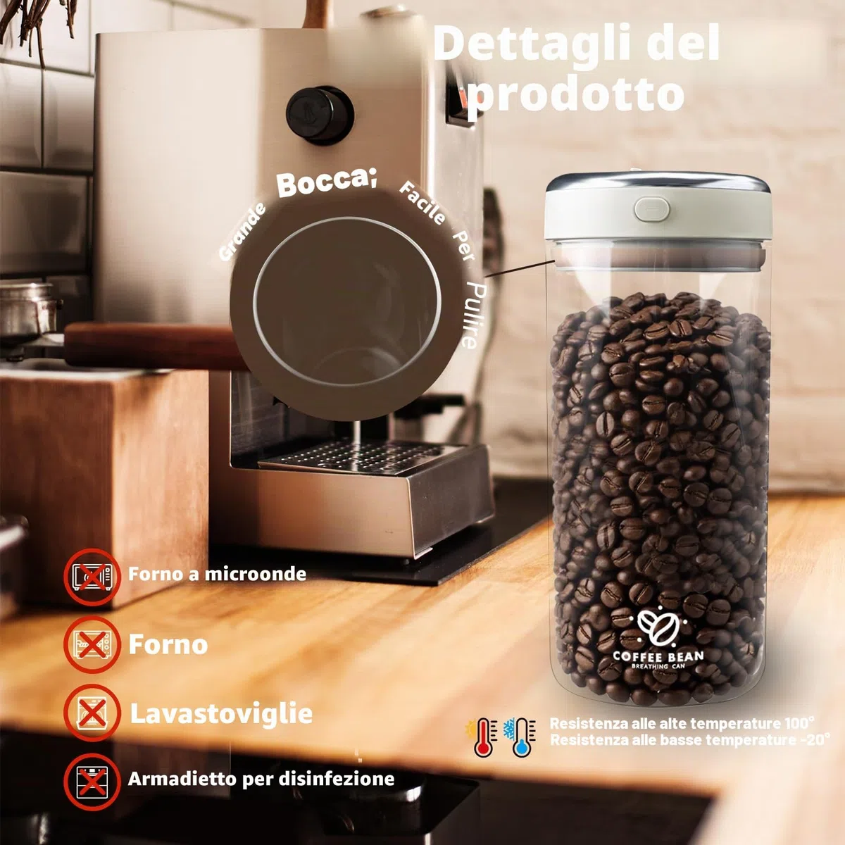 Barattolo Caffè Ermetico 1700ml Contenitore per Chicchi in Vetro Valvola di Degasazione Data di Conservazione e Tenuta Stagna Contenitore Caffe per Caffè Tè Frutta Secca Latte in Polvere