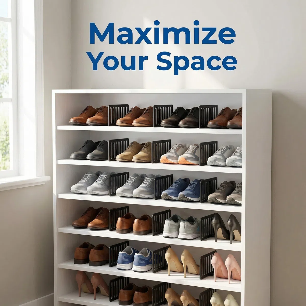 6 Pezzi Divisori per Scarpe in Plastica per Scaffali Armadio, Separatori Antiribaltamento per Organizer Scarpiera, Accessori per Ripiani Ottimizzazione Spazio Casa