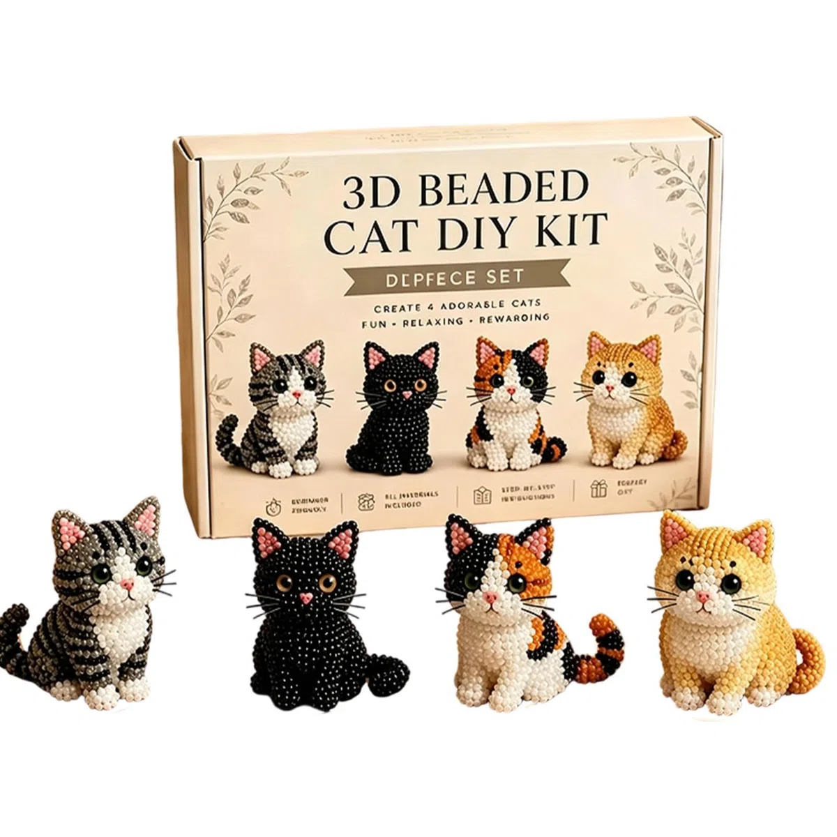 Kit Fai Da Te Per Gatti Con Perline 3D - Set Di Animali Artigianali Con Perlinee, Set Artigianale Conn Perline Colorate E Istruzioni | Ricamo Di Animali 3D In Miniatura, Forniture Creative Per La Lavo