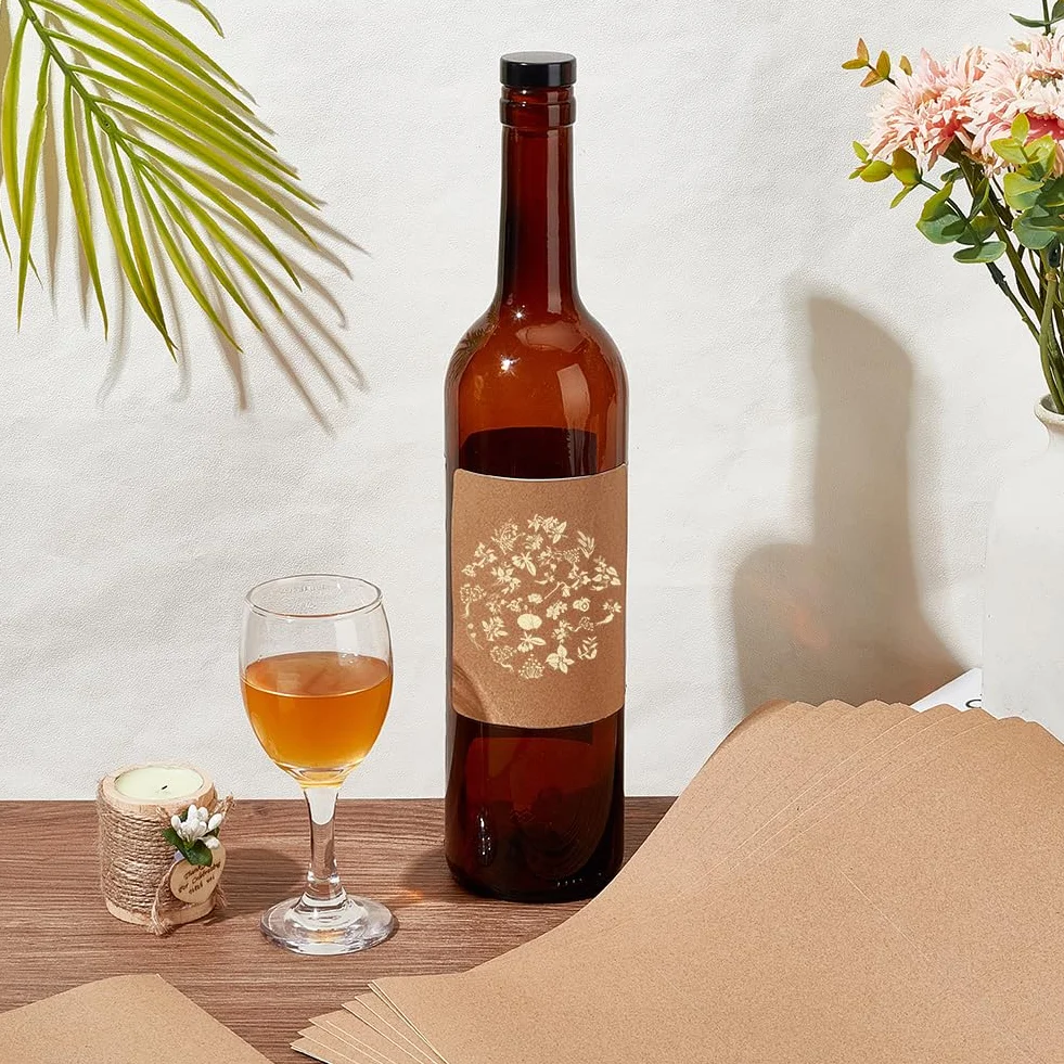 PH PandaHall 120pz Etichette Adesive per Bottiglie di Vino Etichetta per Vino Vuota, Etichetta Adesive Marrone Rettangolari per Bottiglie di Marmellata Lavori Manuali Confezioni Regalo, 10x8.5 cm
