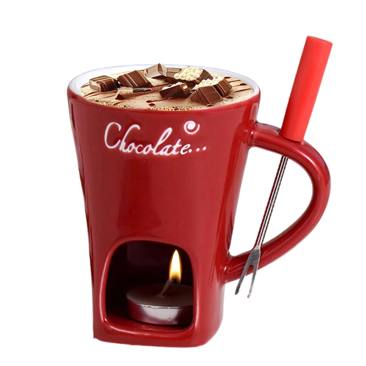 Generico Tazzas per Fonduta al Cioccolato con Forchette, Tazzas per Sciogliere Il Cioccolato, T-azzas da caffè in Ceramica, Set di Candeles da tè E Pentolino per Riunioni di Famiglia