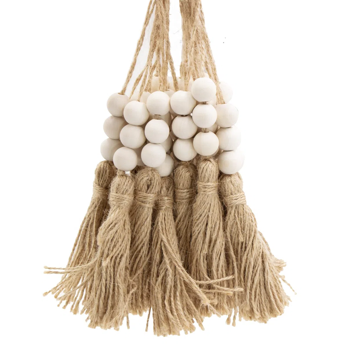 VAPKER 20 nappe di perline di legno naturale in iuta naturale, nappe in corda di canapa, 3 perline di legno per decorazioni e feste fai da te