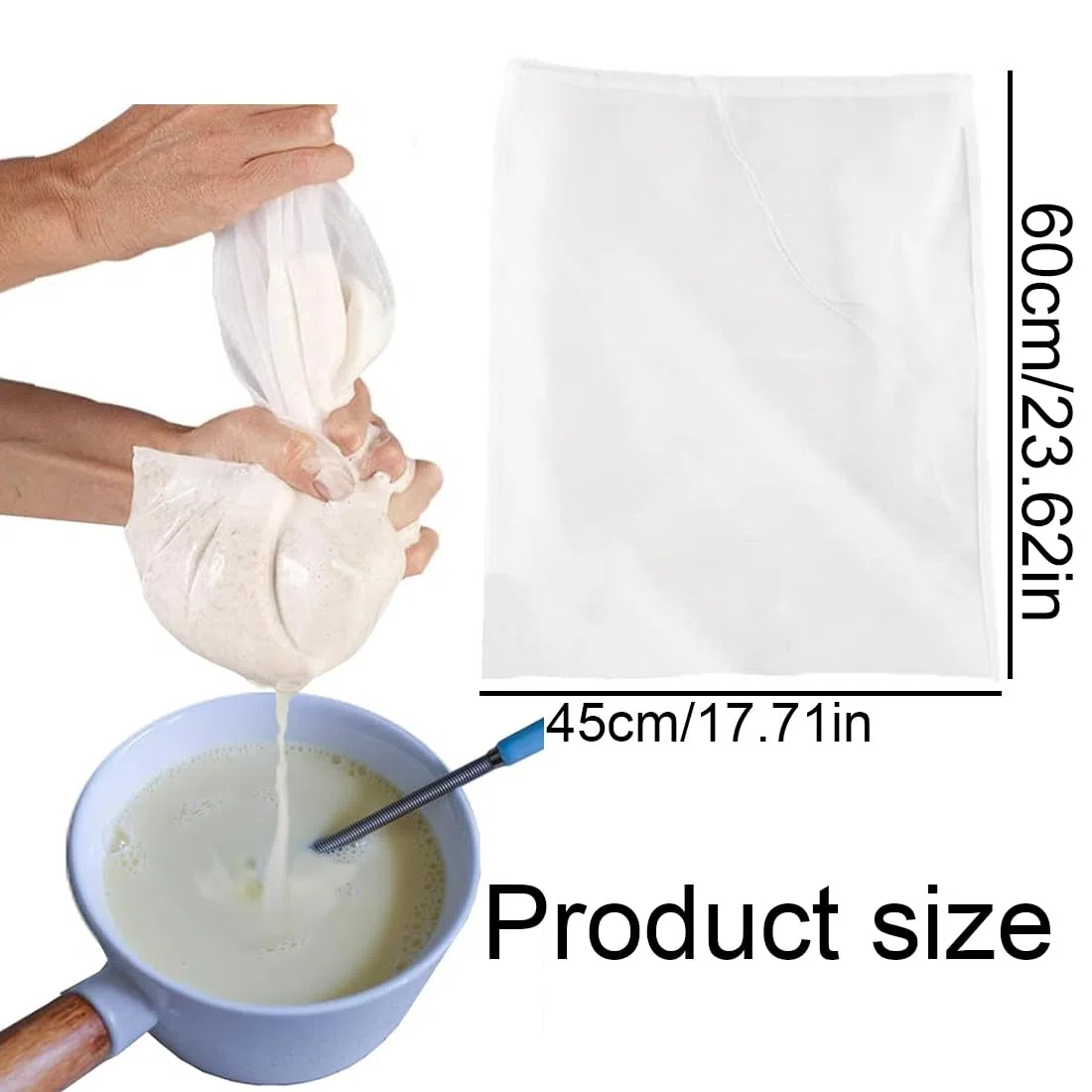Sacchetto Filtrante Riutilizzabile per Alimenti, 2 pezzi Sacchetti Filtranti per Alimenti con Coulisse, Filtri per Liquori per Birra e Latte Vegetale, per vino marmellata Yogurt, 45 x 60 cm (100 Mesh)