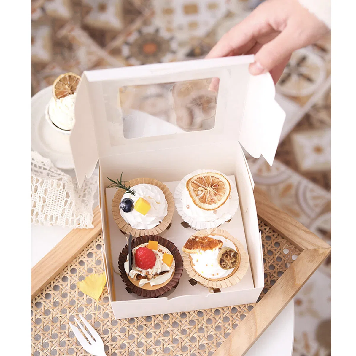 15 x 4 Cavity Scatole per Cupcake e Torte con Finestra e Inserti