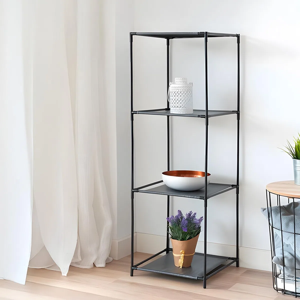 Wintem Scaffale Salvaspazio 3 Ripiani in Stoffa - Set di 2 Scaffali Modulari 34x34x98 cm - Libreria Multiuso per Casa e Ufficio, Leggera e Resistente, Perfetta per Bagno, Cucina e Soggiorno, Grigio