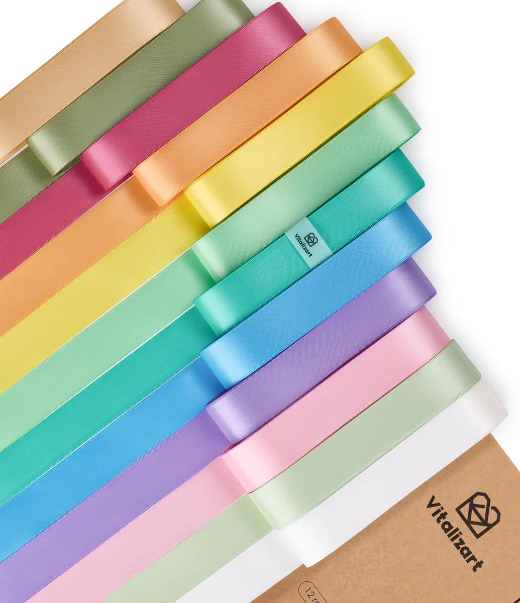 Vitalizart Nastro di Raso 12 Colori Chiari 2,5cm*32,9m per Confezioni Regalo, Nastro Regalo Poliestere Doppio Lato, Nastri in Tessuto Spesso per Artigianato, Bouquet, Decorazioni & Ghirlande Natalizie